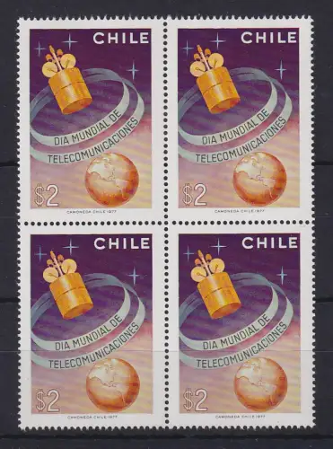Chile 1977 Weltfernmeldetag, Satellit Mi.-Nr. 873 4er-Block **/ MNH