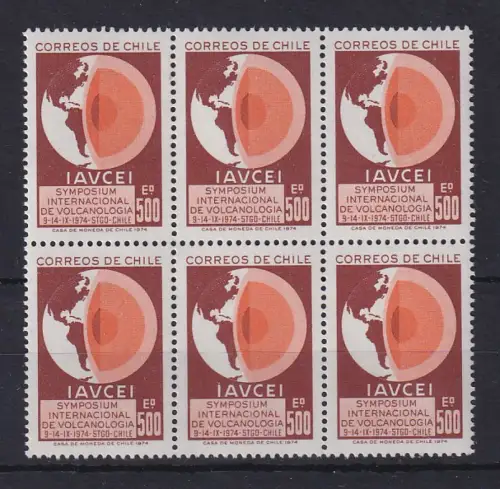 Chile 1974 Vulkanforschertagung Mi.-Nr. 816 als 6er-Block **/ MNH