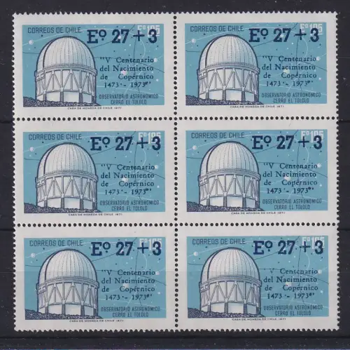 Chile 1974 Nikolaus Kopernikus Observatorium Mi.-Nr. 802 als 6er-Block **/ MNH