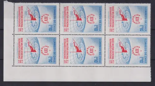 Chile 1973 Antarktis Militärbasis Mi.-Nr. 788 Eckrand-6er-Block **/ MNH