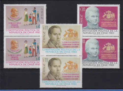 Chile 1982 Verfassung von 1980 Mi.-Nr. 979-81 senkr. Paare **/ MNH