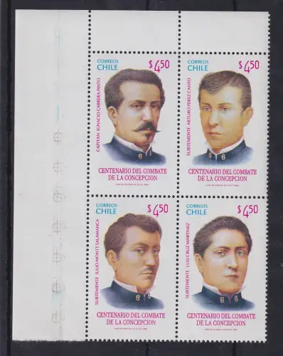Chile 1982 100 Jahre Gefecht von La Cocéption Mi.-Nr. 988-91 Viererblock **/ MNH