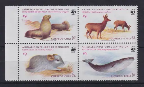 Chile 1984 Weltweiter Naturschutz Tiere, WWF Mi.-Nr. 1066-69 4er-Block **/ MNH