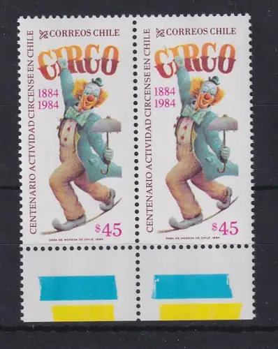 Chile 1984 100 Jahre Zirkus Clown Mi.-Nr. 1065 waager. Paar **/ MNH