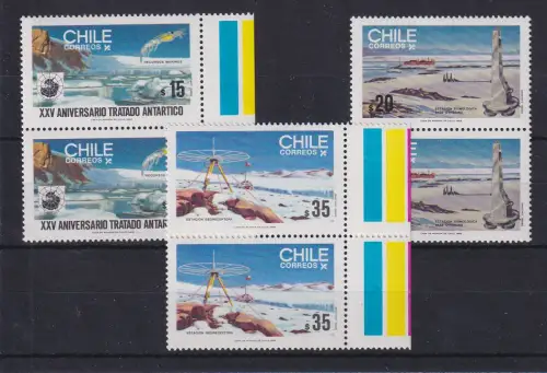 Chile 1985 Antarktisvertrag Mi.-Nr. 1088-1090 senkr. Paare **/ MNH