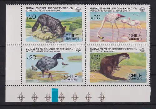 Chile 1985 Seltene Tiere Mi.-Nr. 1092-1095 Viererblock  **/ MNH