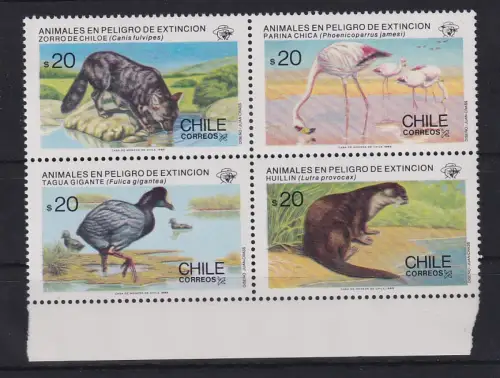 Chile 1985 Seltene Tiere Mi-Nr. 1092-95 Viererblock **/ MNH 