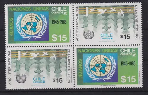 Chile 1985 UNO, Jahr der Jugend Mi-Nr. 1096-97 Viererblock **/ MNH 