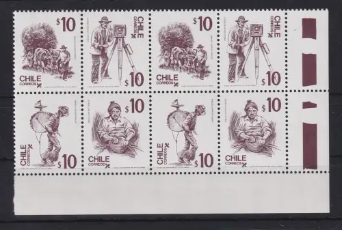 Chile 1985 Freimarken Berufe Mi-Nr. 1098-1101 2x im 8er-Block **/ MNH 