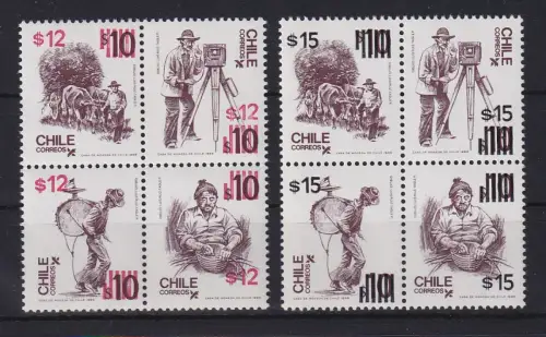 Chile 1986 Freimarken Berufe Mi-Nr. 1155-1162 in 2 Viererblocks **/ MNH 