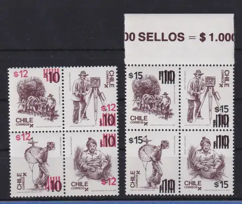 Chile 1986 Freimarken Berufe Mi-Nr. 1155-1162 in zwei Viererblocks **/ MNH 
