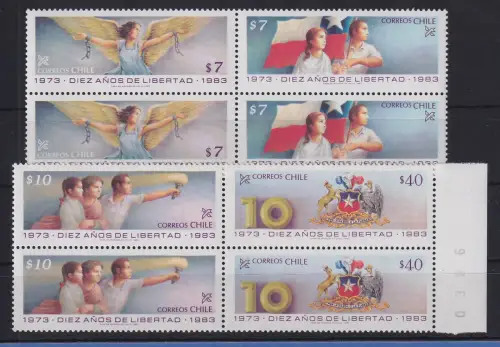 Chile 1983 10. Jahrestag der Befreiung Mi-Nr. 1019-1022  2 Viererblocks **/ MNH