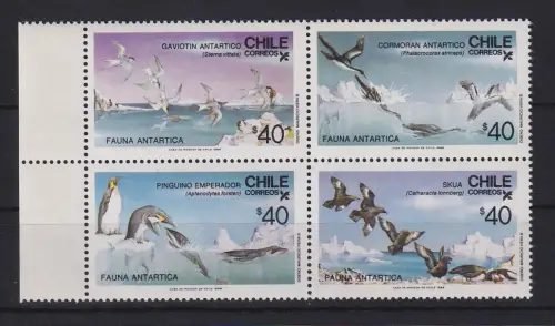 Chile 1986 Vögel der Antarktis Mi-Nr. 1139-1142 im Viererblock **/ MNH 