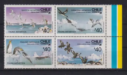 Chile 1986 Vögel der Antarktis Mi-Nr. 1139-1142 Viererblock **/ MNH 
