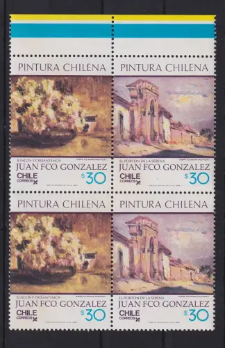Chile 1986 Gemälde Francisco Gonzalez Mi-Nr. 1137-1138 Viererblock **/ MNH 