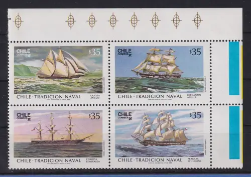 Chile 1986 Segelschiffe Mi-Nr. 1133-36 Viererblock **/ MNH 