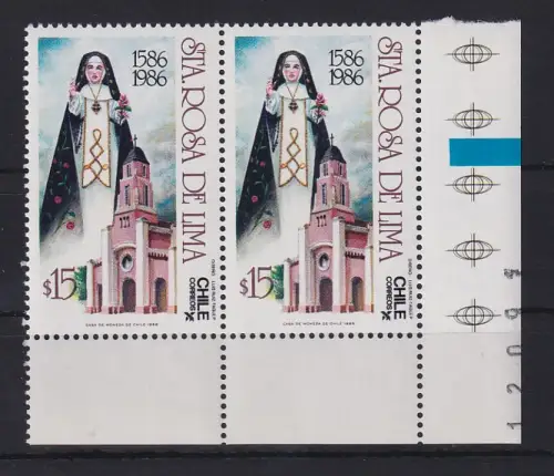 Chile 1986 Heilige Rosa von Lima Mi-Nr. 1129 waag. Paar **/ MNH 