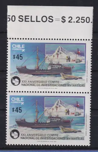 Chile 1987 Antarktisforschung, Schiff Mi.-Nr. 1214 senkr. Paar **/ MNH 