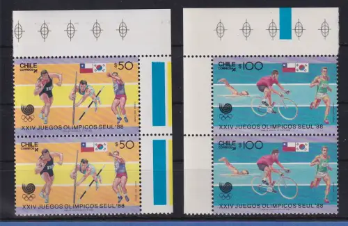 Chile 1988 Olympische Spiele 1988 in Seoul Mi.-Nr. 1220-21 senkr. Paare **/ MNH 