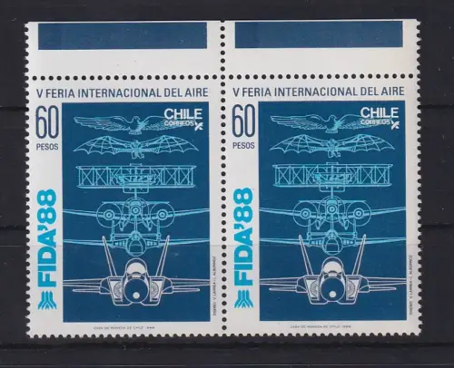 Chile 1988 Luftfahrtausstellung FIDA`88  Mi.-Nr. 1219 waag. Paar **/ MNH