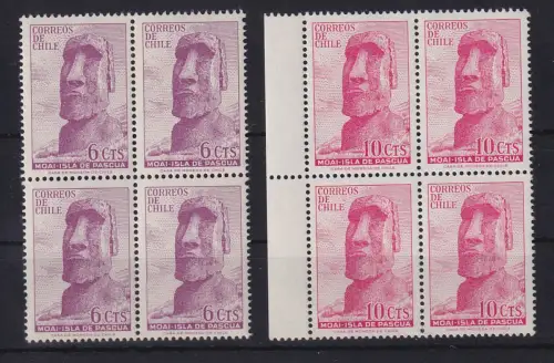 Chile 1965, 1968 Freimarken Osterinsel Mi.-Nr. 634, 685 je Viererblock **/ MNH