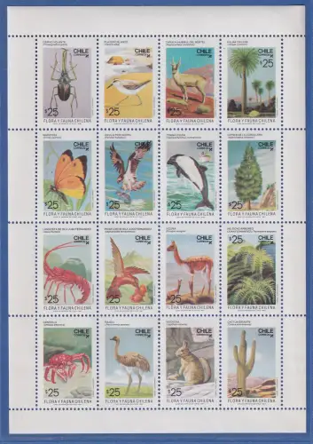 Chile 1987 Flora und Fauna Mi.-Nr. 1189-1204 Kleinbogen **/ MNH