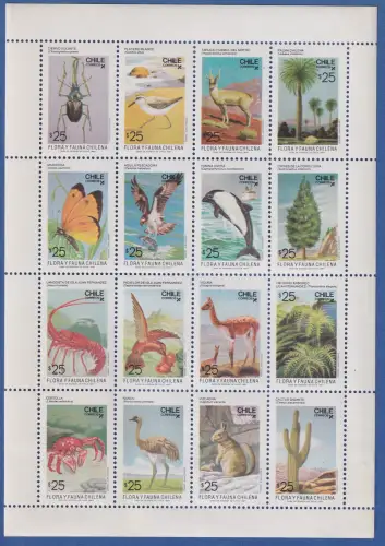 Chile 1987 Flora und Fauna Mi.-Nr. 1189-1204 im Kleinbogen **/ MNH