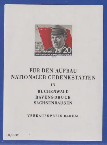 DDR 1956 Ernst Thälmann Mi.-Nr. Block 14 postfrisch ** / MNH 