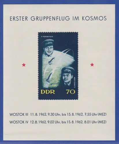 DDR 1962 Weltraum-Gruppenflug Mi.-Nr. Block 17 postfrisch ** / MNH 