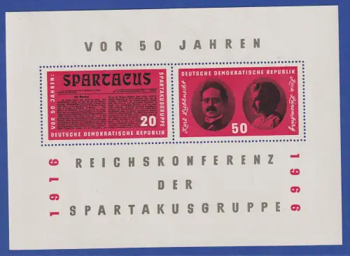 DDR 1966 Spartakus-Gruppe Mi.-Nr. Block 25 postfrisch ** / MNH 
