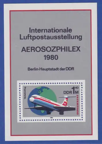 DDR 1980 AEROSOZPHILEX Mi.-Nr. Block 59 postfrisch ** / MNH 