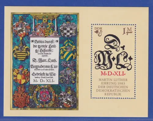 DDR 1983 Martin-Luther-Ehrung Mi.-Nr. Block 73 postfrisch ** / MNH 