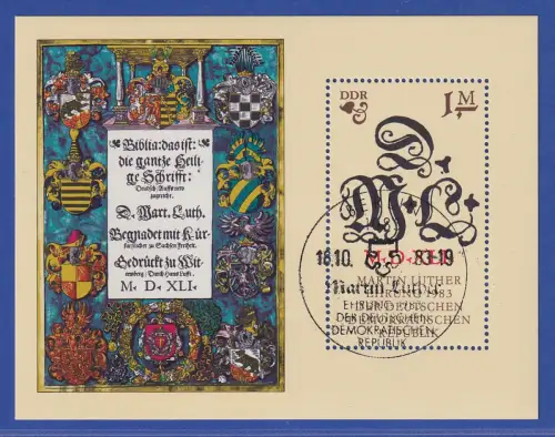 DDR 1983 Martin-Luther-Ehrung Mi.-Nr. Block 73 mit Ersttags-Sonderstempel