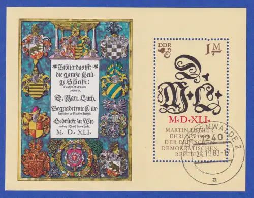 DDR 1983 Martin-Luther-Ehrung Mi.-Nr. Block 73 mit normalem Tages-Stempel