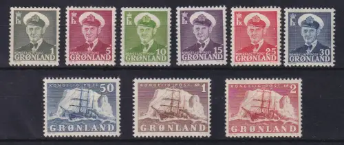 Dänemark Grönland 1950 Frederik  IX. / Segelschiff Mi.-Nr. 28-36 postfrisch **