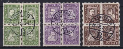 Dänemark 1924 300 Jahre Dänische Post Mi.-Nr. 131-142, 3 Viererblocks gestempelt