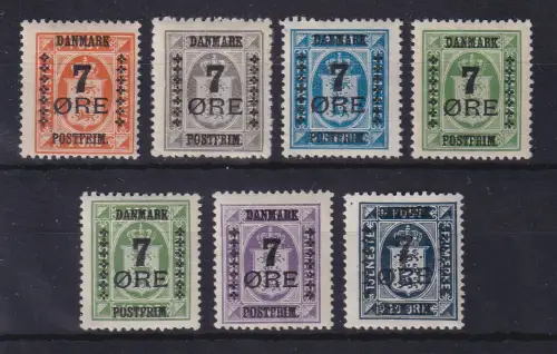Dänemark 1926 Aufdruck 7 Øre Mi.-Nr. 159-165 Satz kpl. ungebraucht *