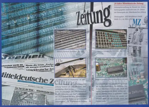 Moderne Privatpost MZZ Halle/Saale 2010 Blockausgabe Mitteldeutsche Zeitung **