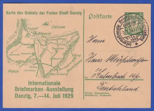 Danzig GA Postkarte Mi.-Nr. P46 mit So.-O DANZIG 1929 gelaufen nach Kulmbach