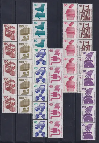 Bund 1971/73 Unfallverhütung 8 Werte kpl. rote Zählnummern je 5er-Streifen **