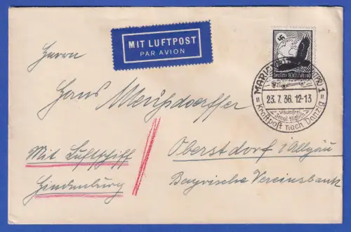 Dt. Reich 1934 Mi.-Nr. 537y als EF auf LP-Brief So.-O MARIENBURG Kraftpost