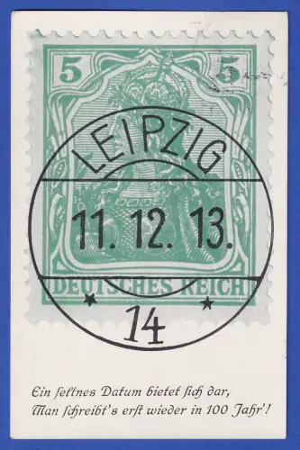 Bildpostkarte zum 11.12.1913 mit entsprechender Frankatur und O LEIPZIG 11.12.13
