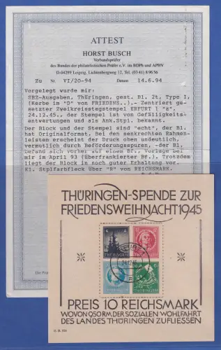 SBZ Thüringen 1945 Weihnachtsblock Mi.-Nr. Block 2t gestempelt ERFURT 24.12.45