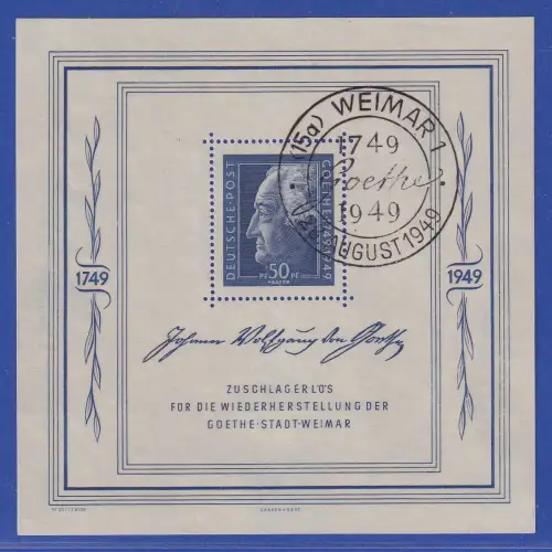 SBZ Allgemeine Ausgabe 1949 Goethe Mi.-Nr. Block 6 mit So.-O WEIMAR
