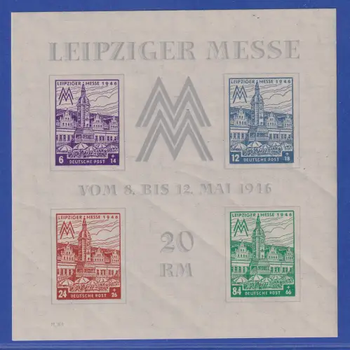SBZ West-Sachsen 1946 Leipziger Messe Mi.-Nr. Block 5Y postfrisch ** 