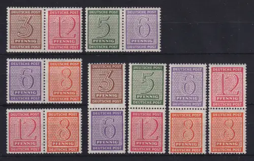 SBZ West-Sachsen 1945 Ziffern Zusammendrucke Mi.-Nr. WZd 13-16, SZd 3-6 **