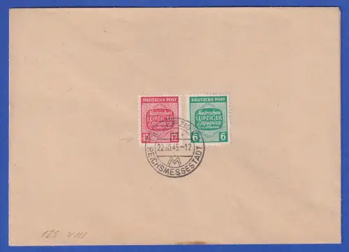 SBZ West-Sachsen 1945 Musterschau Mi.-Nr. 125 VIII u. 124 O LEIPZIG auf Umschlag