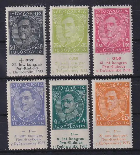 Jugoslawien 1933 PEN-Tagung in Dubrovnik  Mi.-Nr. 249-254  postfrisch **