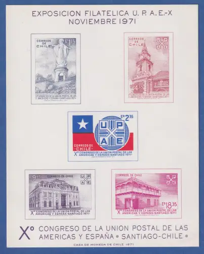 Chile 1971 Amerikanisch-spanischer Postverein Gedenkblatt mit Mi.-Nr. 760-764