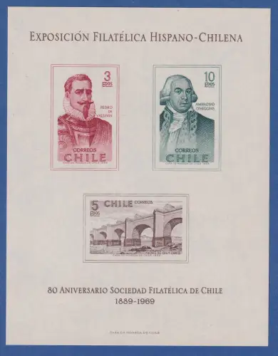Chile 1970 Entdeckung und Eroberung Chiles Gedenkblatt mit Mi.-Nr. 730,732,733